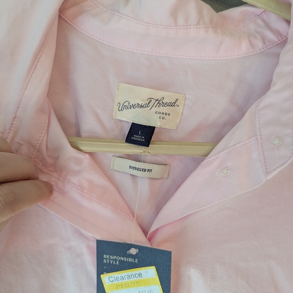 Universal Thread Oversized Long Sleeve Collared Button-Down Shirt - Light Pink L - Picture 6 of 7